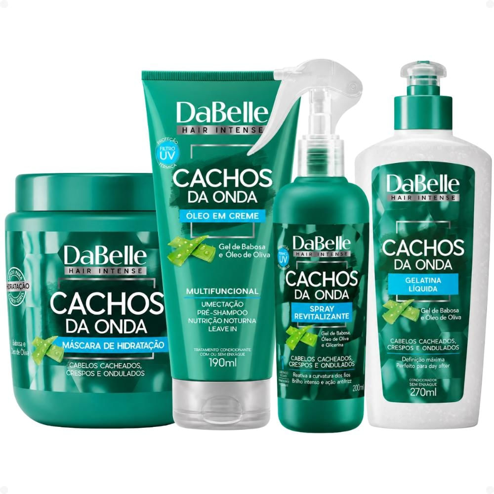 Kit DaBelle Cachos Da Onda: Máscara 400g, Óleo em Creme 190ml, Spray Revitalizante 200ml e Gelatina Líquida 270ml