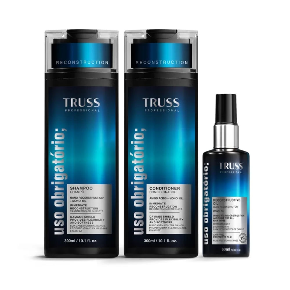 Combo Truss Uso Obrigatório; Shampoo, Condicionador e Óleo Reconstrutor 60mL