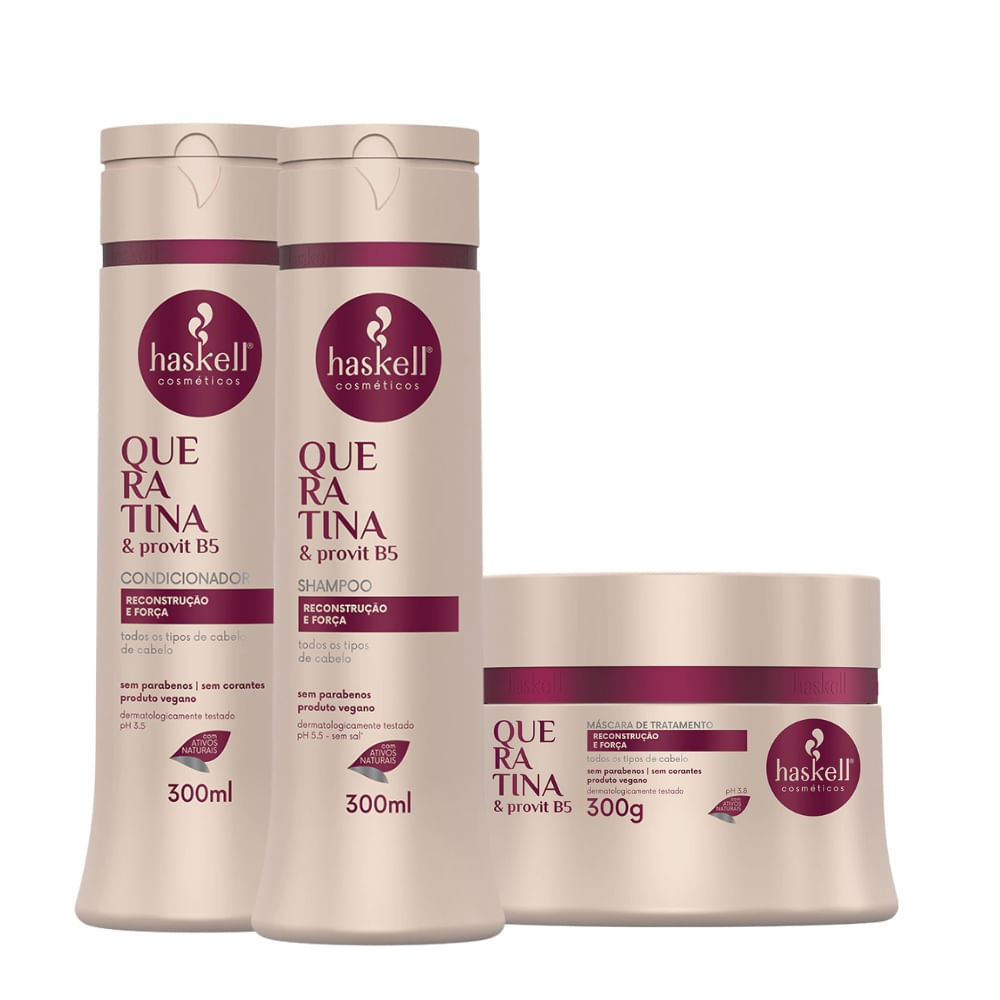 Kit Haskell Queratina Shampoo, Condicionador e Máscara 300ml/g