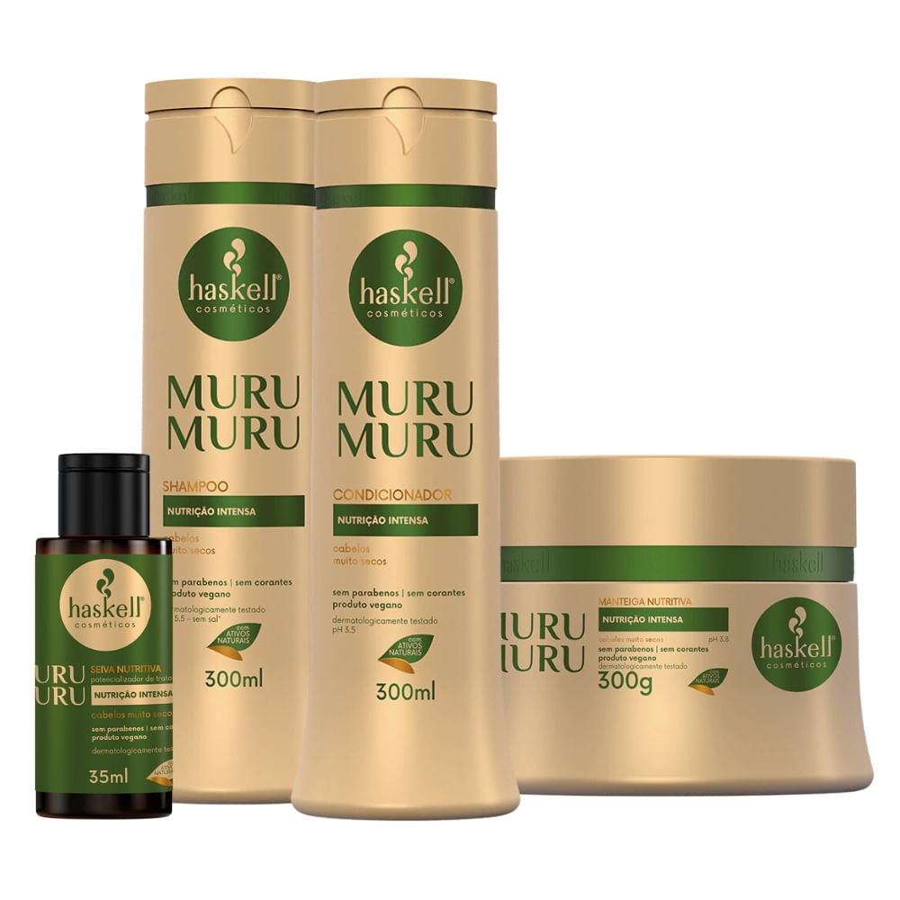 Kit Haskell Murumuru Shampoo, Condicionador e Manteiga Nutritiva (300mL/g) + Seiva 35mL