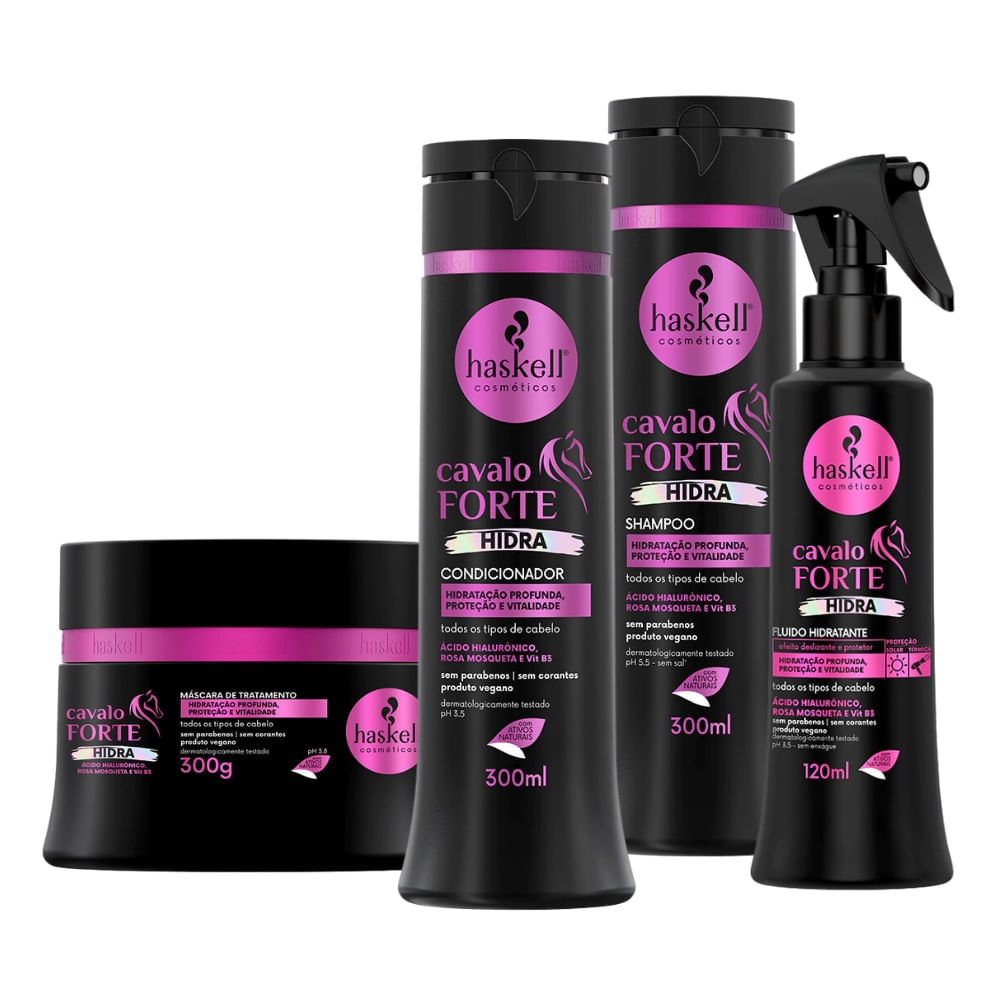 Kit Haskell Cavalo Forte Hidra Sh Cond. Másc 300ml + Fluído