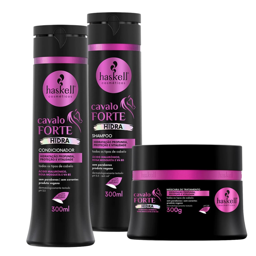 Kit Haskell Cavalo Forte Hidra Trio 300ml Sh. Cond e Máscara