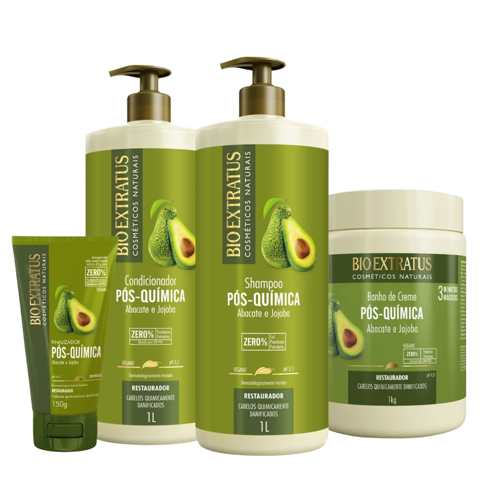 Kit Bio Extratus Pós Quimica Shampoo Condicionador Máscara 1L/Kg Finalizador