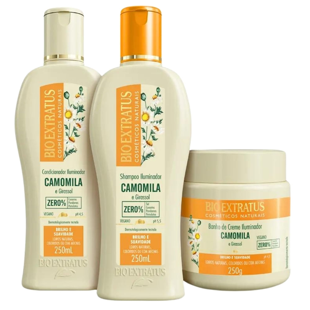 Kit Bio Extratus Camomila Shampoo, Condicionador e Banho de Creme (250mL/g)