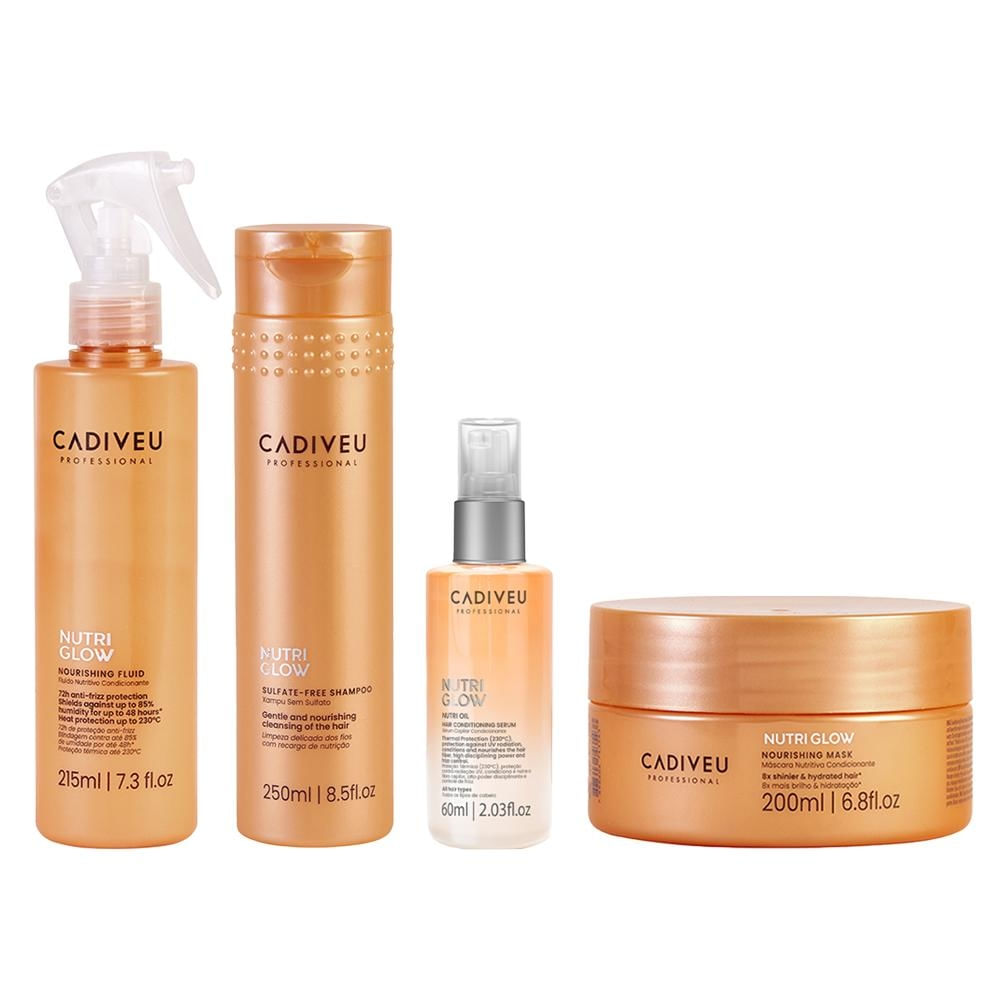 Kit Cadiveu Professional Nutri Glow Shampoo 250ml + Óleo 60ml + Máscara 200ml + Leave-In 215ml