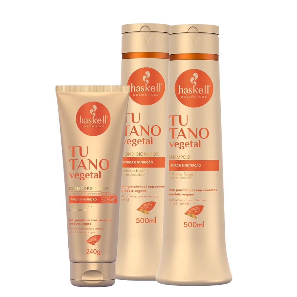 Kit Haskell Tutano Vegetal Shampoo e Condicionador 500ml + Creme de Silicone 240g