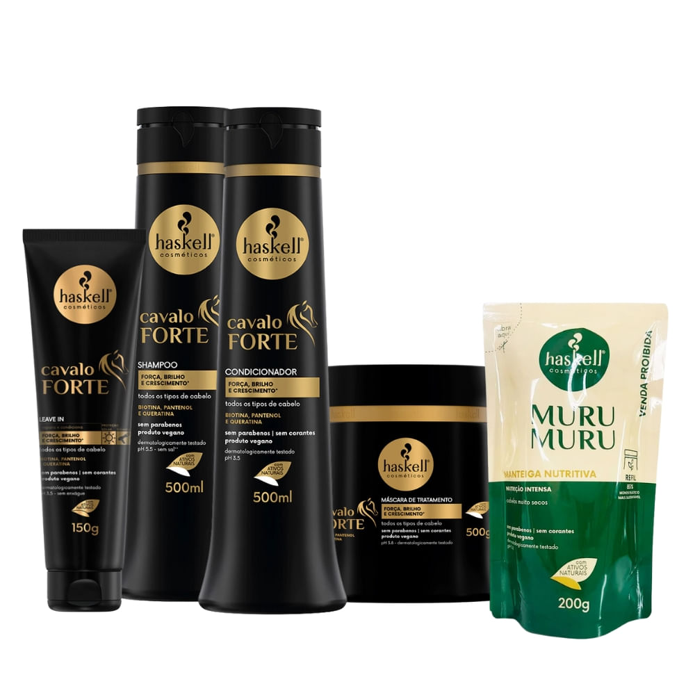 Kit Haskell Cavalo Forte Sh Cond Másc 500ml Leave In + Sachê Murumuru(brinde)