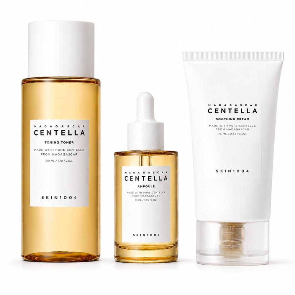 Kit Skin1004 Madagascar Centella: Tônico Facial 210ml, Ampola Multifuncional 55ml e Creme Facial 75ml