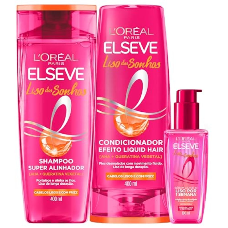 Kit L’Oréal Paris Elseve Liso Dos Sonhos – Shampoo + Condicionador 400Ml + Sérum Leave-In