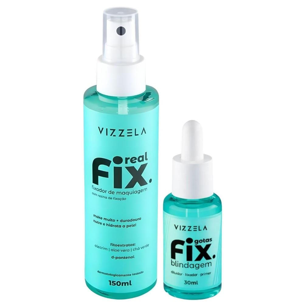 Kit Vizzela Fixador Maquiagem Real Fix + Gotas Fix Diluidor