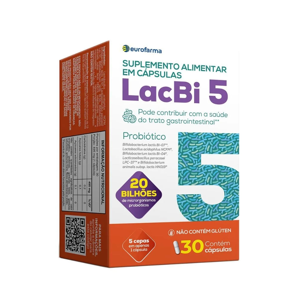 Probiótico Lacbi 5 Suplemento Alimentar 30 Cápsulas