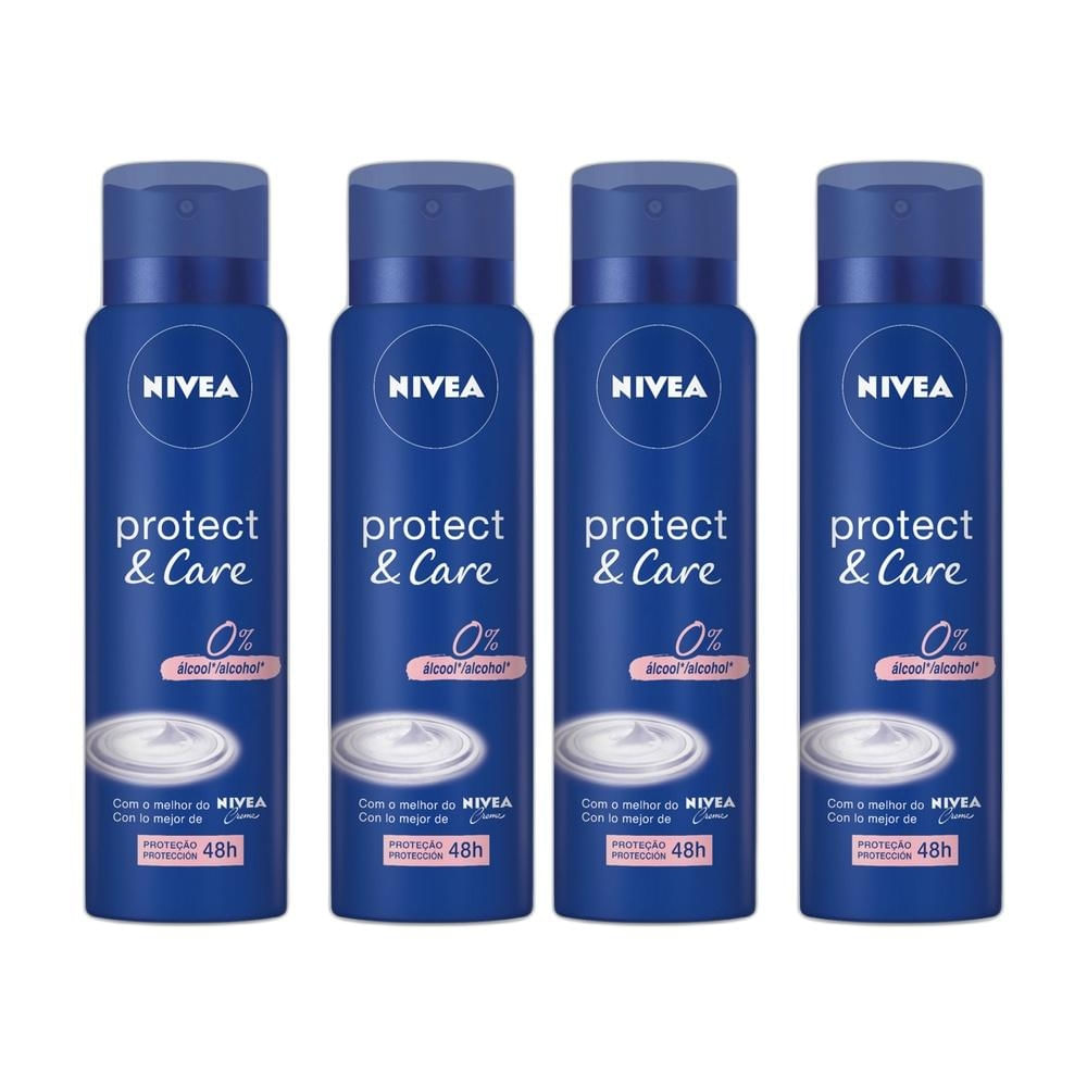 Kit 2 Pack Desodorantes Antitranspirantes Aerossol 48h Nivea Protect & Care 2 unidades 150ml cada