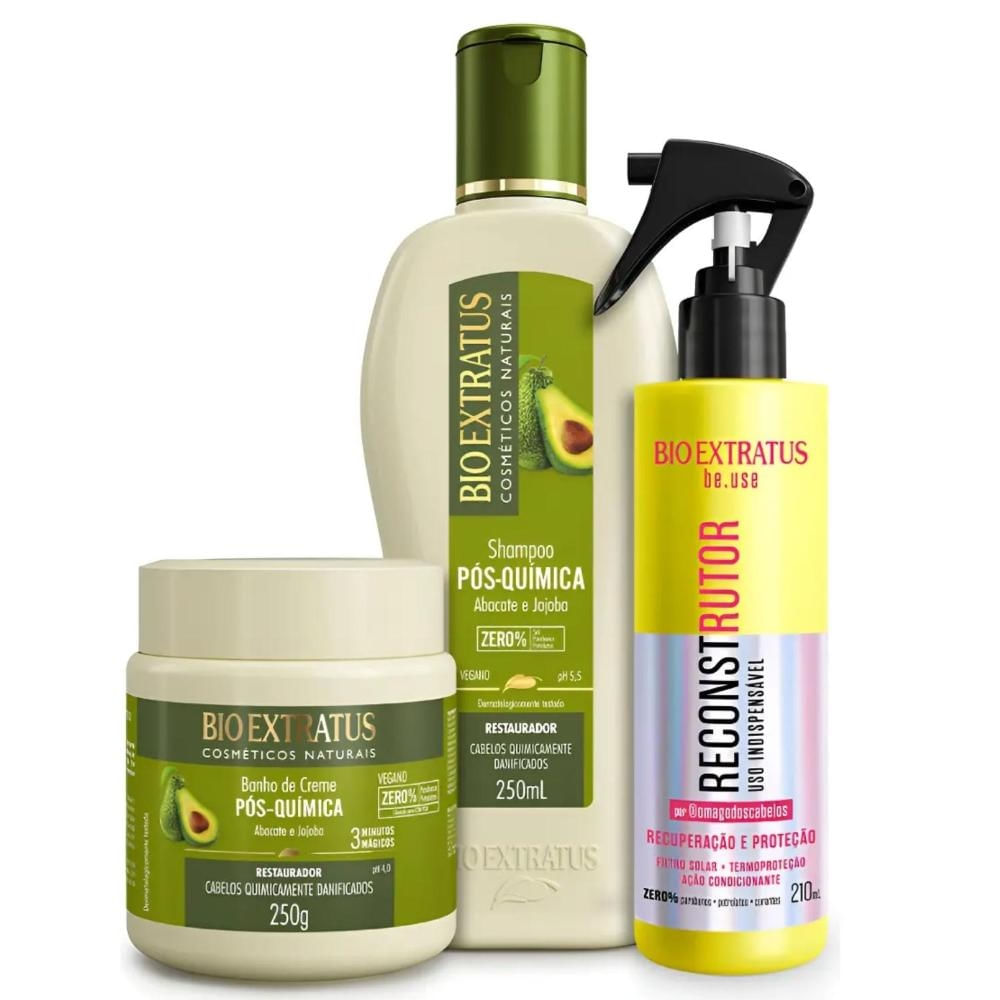 Kit Reconstrução Pós Química Shampoo Bio Extratus + Be Use
