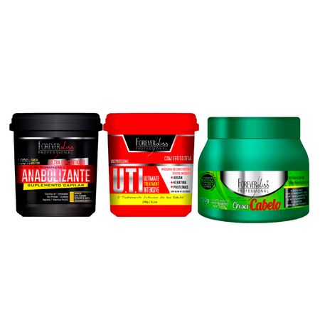 Forever-Liss-Cronograma-Capilar-Anabolizante-+-Cresce-Cabelo-+-UTI-Kit---Creme-de-Hidratação-+-Máscara-Capilar-+-Máscara-de-Reconstrução-Kit--1