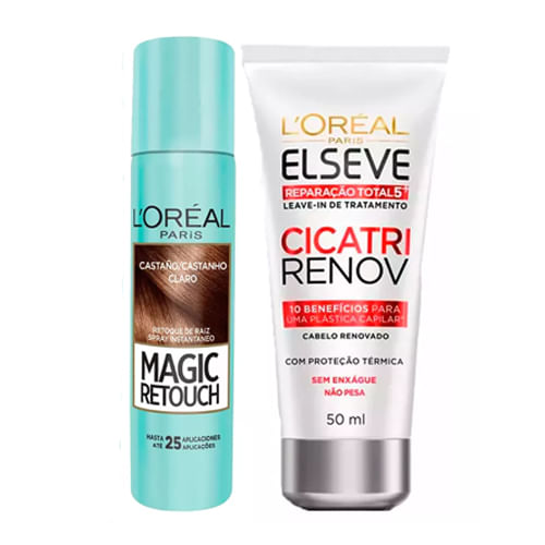 L'Oréal Paris Magic Retouch + Cicatri Renov Kit - Leave-In + Corretivo Capilar Castanho Claro