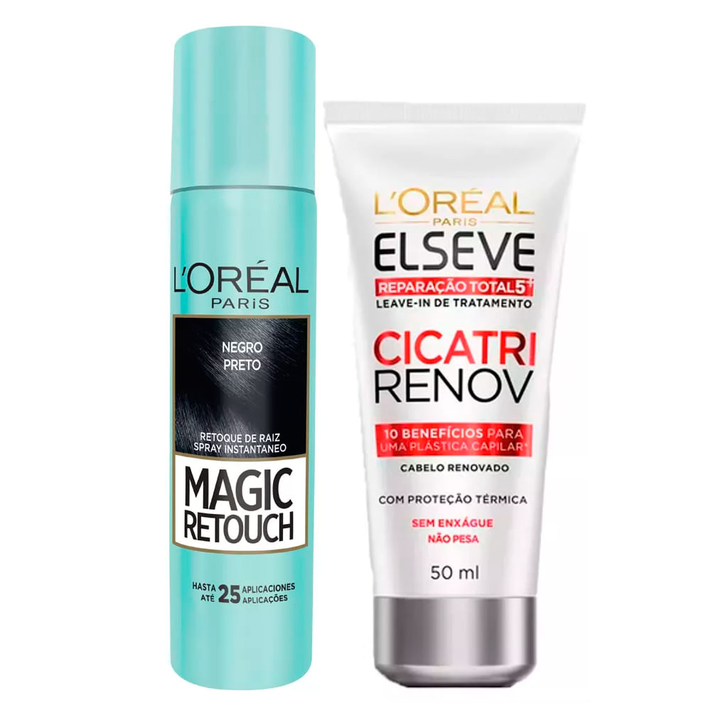 L'Oréal Paris Magic Retouch + Cicatri Renov Kit - Leave-In + Corretivo Capilar Preto