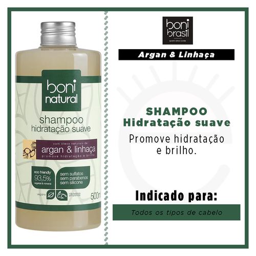 Shampoo Natural Hidratação Suave Argan e Linhaça da Boni Natural