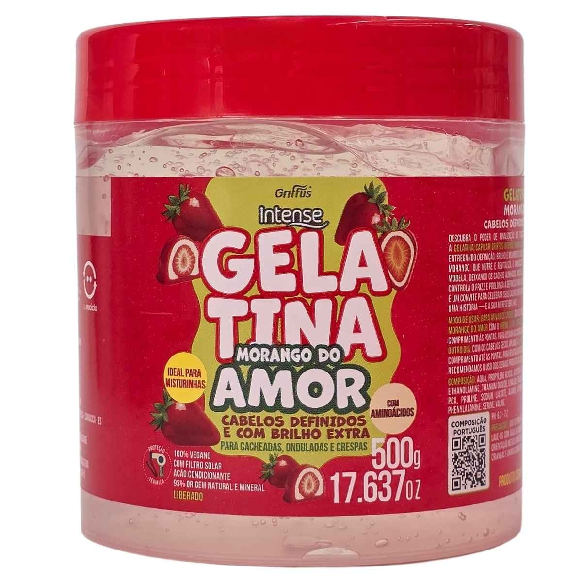 Gelatina Capilar Morango do Amor Cabelos Definidos e Com Brilho Extra Intense Griffus 500g