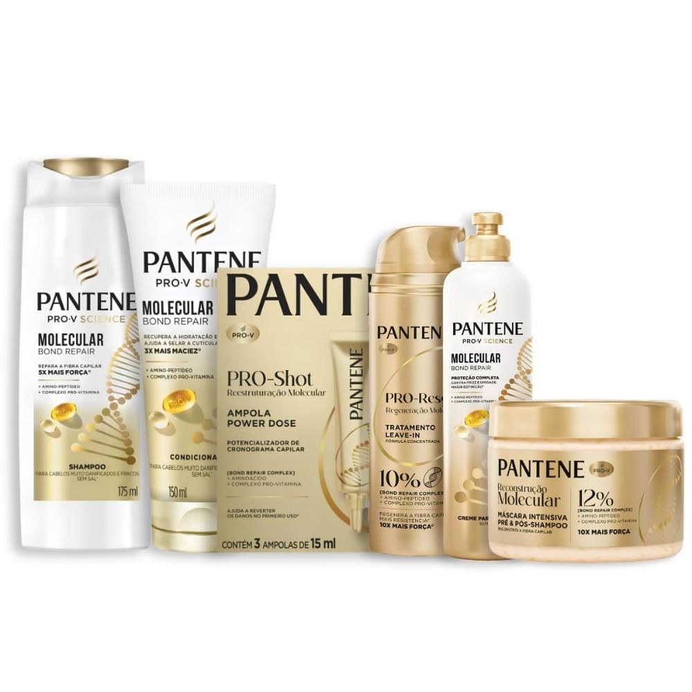 Kit Completo Pantene Molecular Bond Repair: Shampoo 175ml e Condicionador 150 — Kit Completo Pantene Molecular Bond Repair: Shampoo 175ml e Condicionador 150ml + 3 Ampolas PRO-Shot