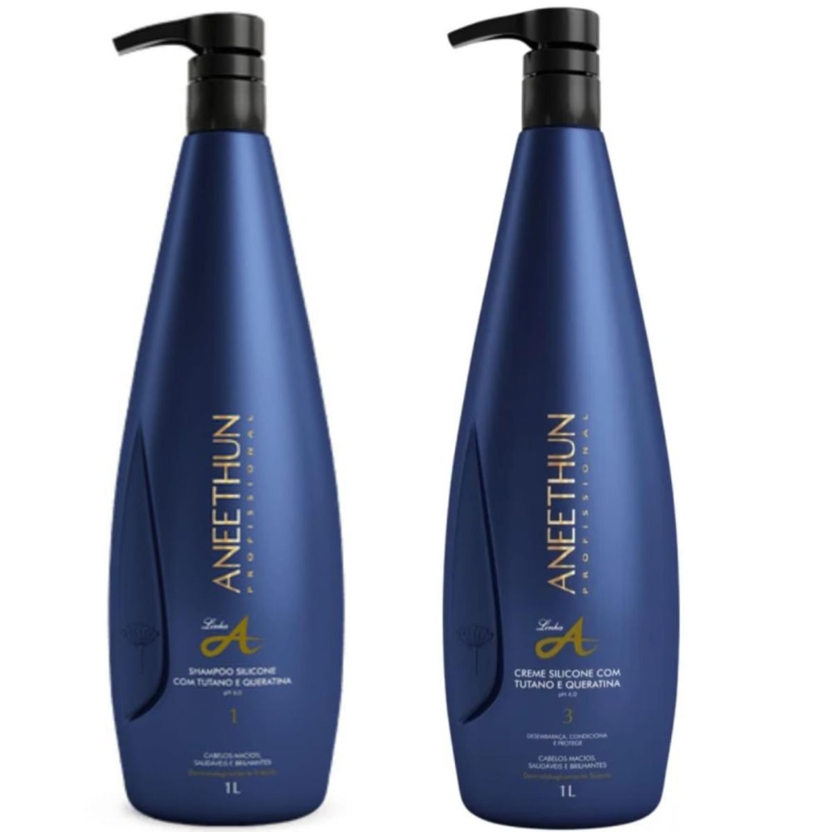 Kit Creme De Silicone E Shampoo Aneethun 1 Litro Linha A (2x1000ml)