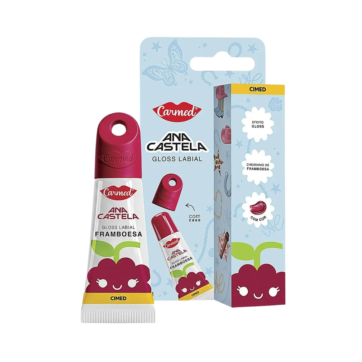 Gloss Labial Carmed Ana Castela Sabor Framboesa Com Cor + Case 5G