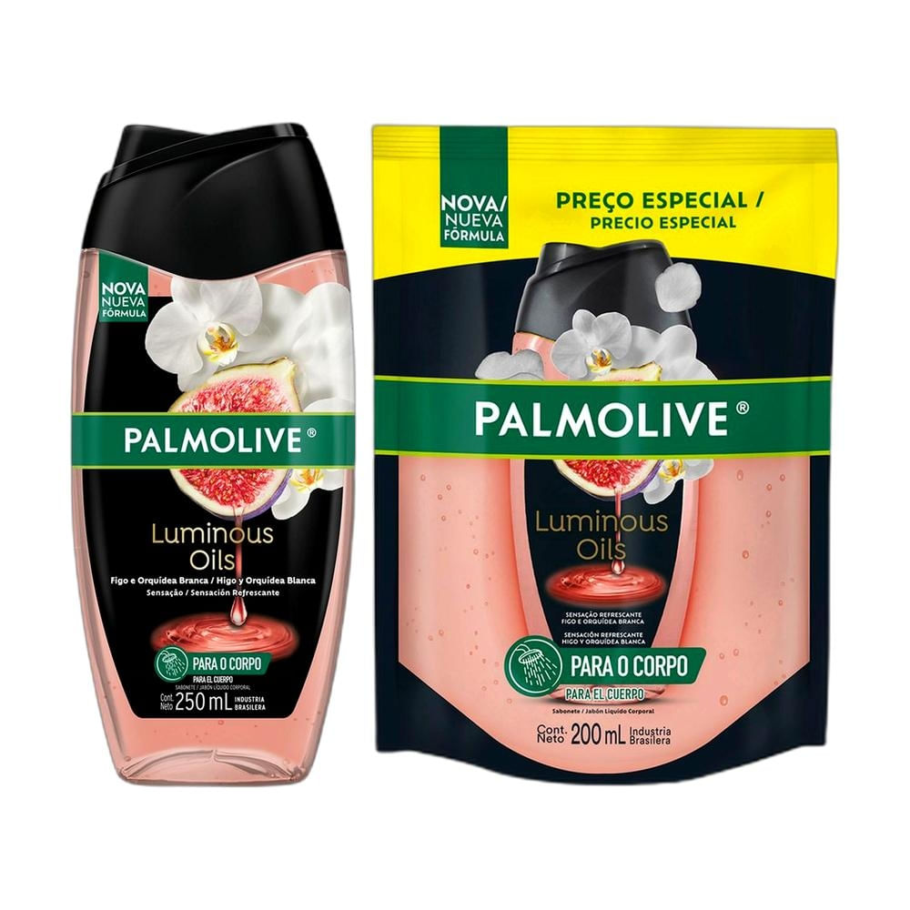 Kit Sabonete Líquido Palmolive Luminous Oils Sensação Refrescante Figo e Orqu — Kit Sabonete Líquido Palmolive Luminous Oils Sensação Refrescante Figo e Orquídea 250ml + Orquídea B