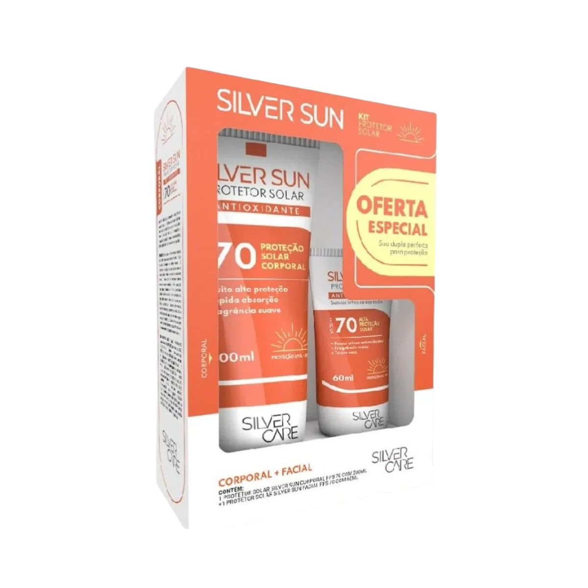 Kit Protetor Solar Silver Care Fps70 200ml + Fps70 60ml