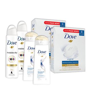 Kit 2UN Dove Invisible Dry 150ml + 2 Pacotes 8UN Sabonete Dove + 2UN Shampoo Dove Reconstrucao 200ml Menor preço em Kit 2UN Dove Invisible Dry 150ml + 2 Pacotes 8UN Sabonete Dove + 2UN Shampoo Dove Reconstrucao 200ml