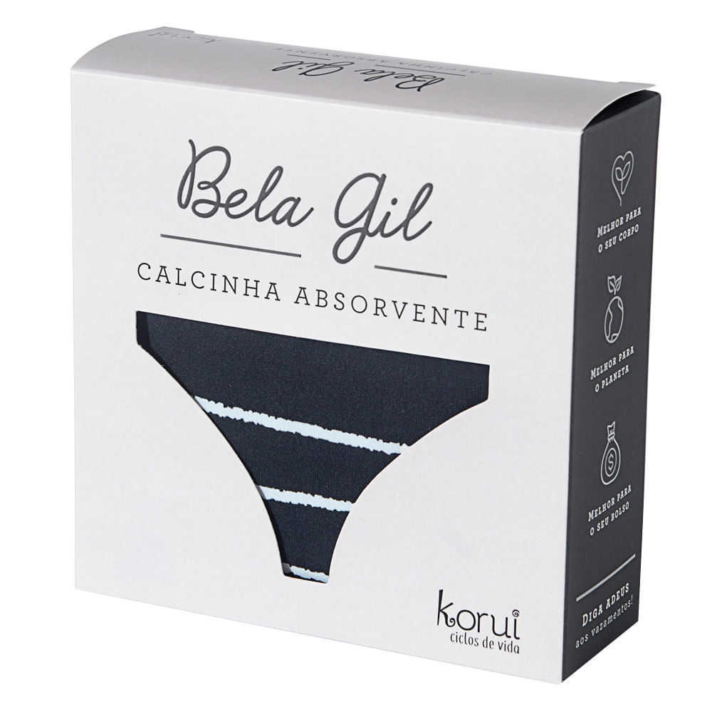 Calcinha Absorvente Bela Gil Korui - Preta e Branca - Época Cosméticos