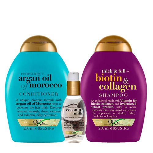 ogxarganoilcoconutmilkebiotincolagenkitshampoocondicionadorserum