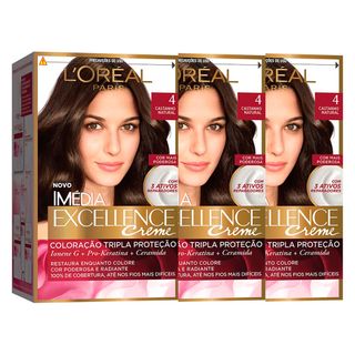 L'Oréal Paris Coloração Imédia Excellence 4 Cast. Natural Kit - 3 Unidades