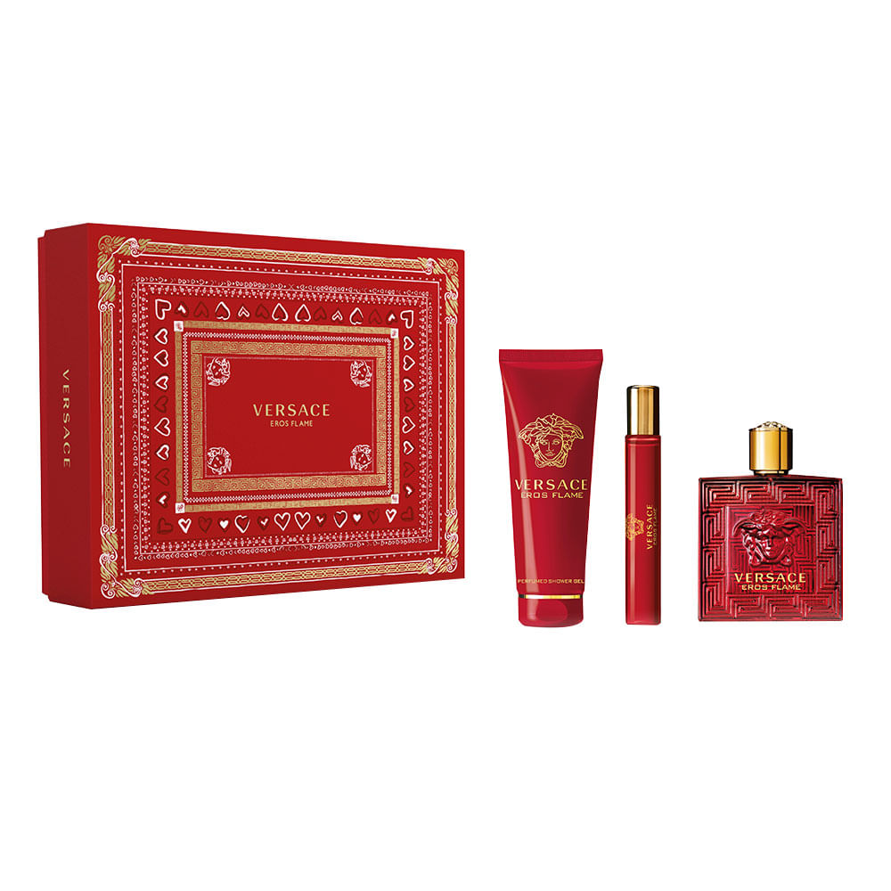 Versace Eros & Eros Flame セット 100ml Kit Coffret Versace Eros Flame - EDP 100ml + Shower Gel 150ml +