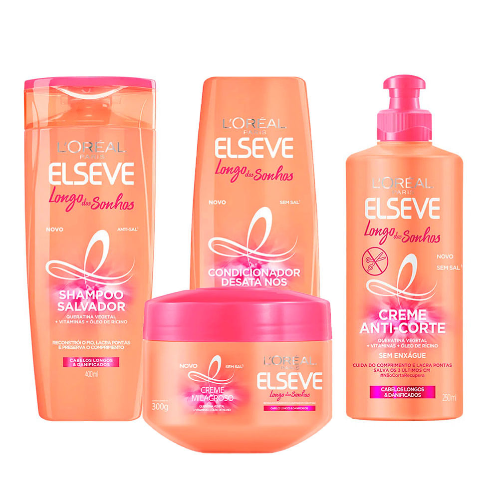 L'Oréal Paris Elseve Longo dos Sonhos Kit - Shampoo + Condicionador + Creme para pentear + Tratamento