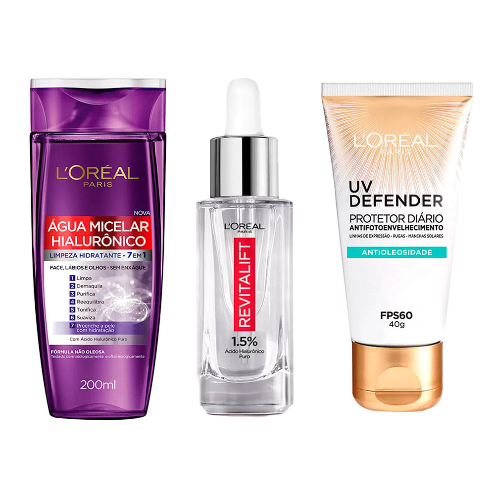 L'Oréal Paris Kit - Água Micelar + Sérum + Protetor Solar Antioleosidade FPS 60