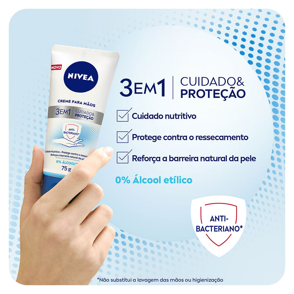 Creme para as Mãos 3 em 1 NIVEA Ação Antibacteriana