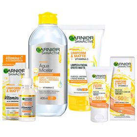 garnier-skin-uniform-e-matte-vitamina-c-kit-serum-gel-de-limpeza-agua-micelar-protetor-solar-cor-media