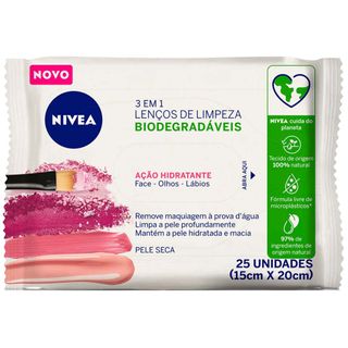 Lenços De Limpeza Facial Demaquilantes Nivea 3 Em 1 Ação Hidratante 25Un