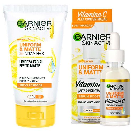 Kit Garnier Skin Uniform & Matte Vitamina C – Sérum Facial + Gel de Limpeza  - Época Cosméticos