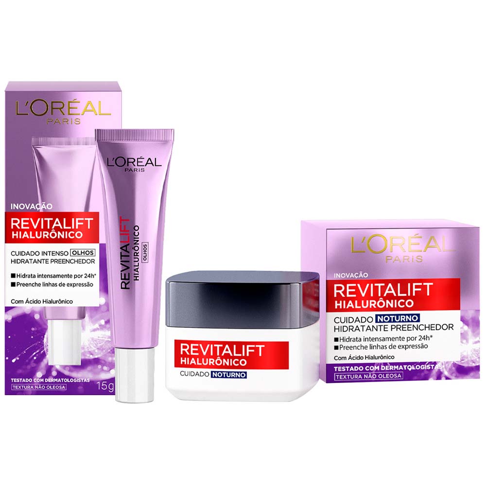 L'Oréal Paris Revitalift Hialurônico Kit – Creme para Olhos + Creme Facial Anti-idade Noturno