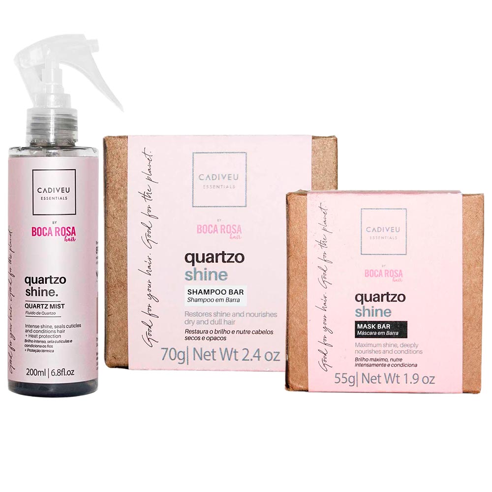 Cadiveu Essentials Quartzo Shine By Boca Rosa Hair - Kit Shampoo Em Barra + Máscara Em Barra + Fluido