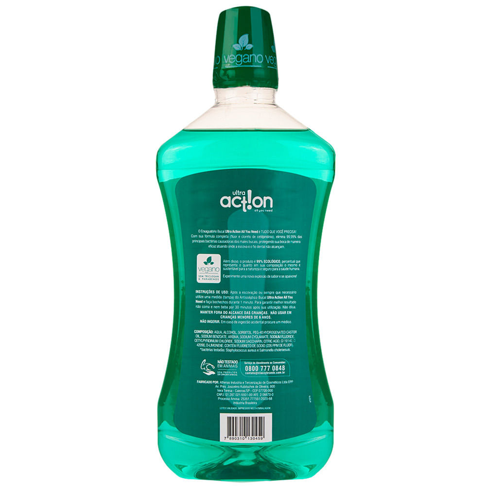 Antisséptico Bucal Com Flúor Ultra Action Menta Amazon Herbal