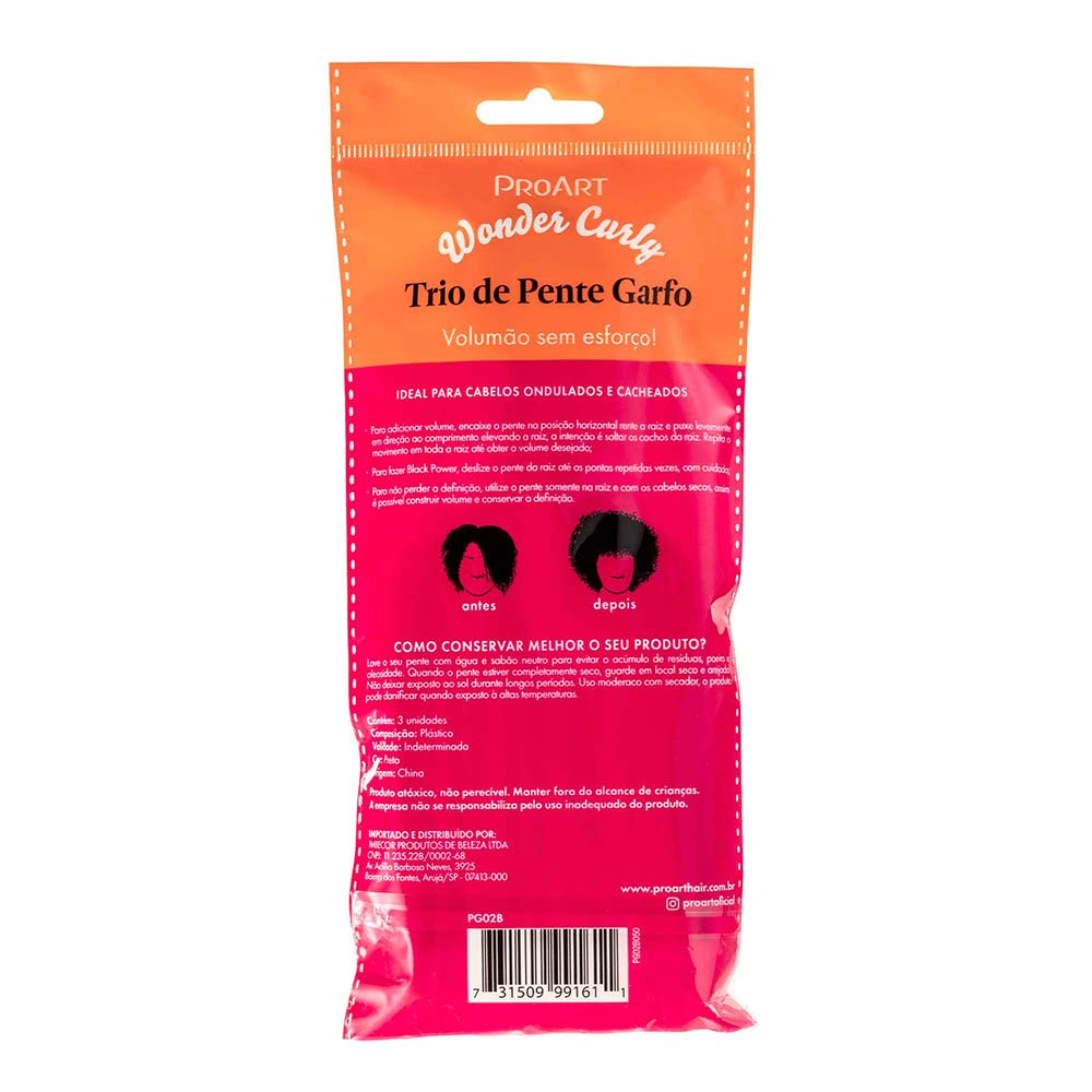 Pente ProArt Wonder Curly Garfo de Metal 3 Unidades