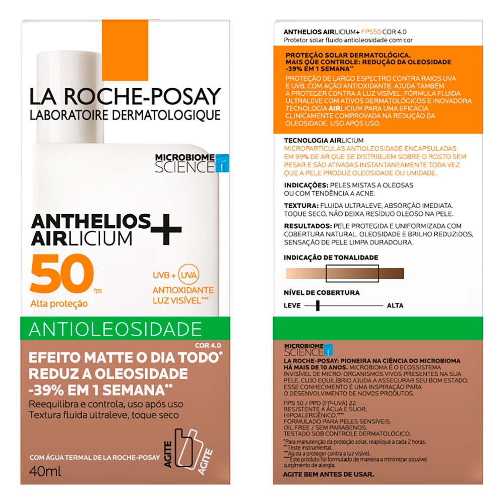 Protetor Solar Facial com Cor La Roche-Posay Anthelios Airlicium+ Fluido FPS50