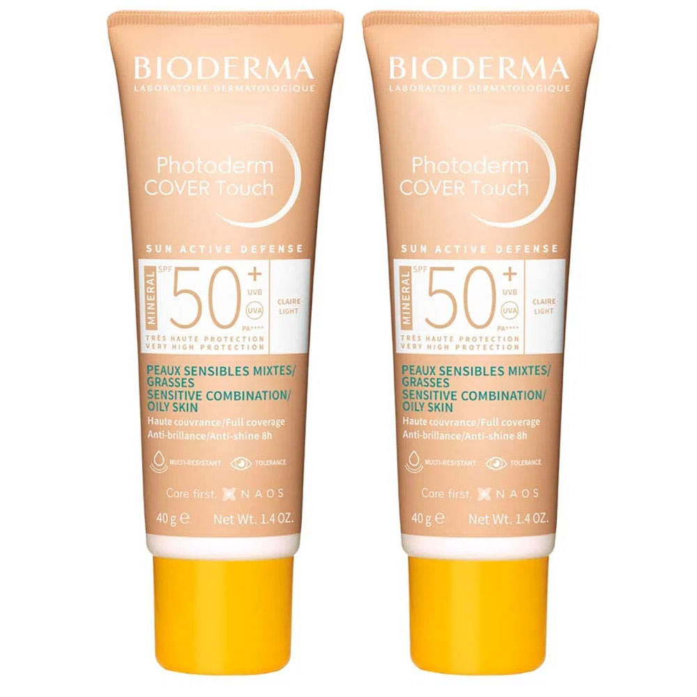 Bioderma Photoderm Cover Touch Kit Com 2 Unidades – Protetor Solar Facial Com Cor Fps50+ – Claro 40ml
