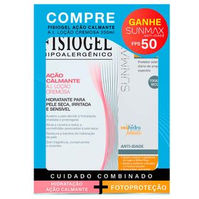 fisiogel-sunmax-kit-locao-cremosa-hidratante-ai-200ml-protetor-solar-facial-anti-idade-fps50-60ml