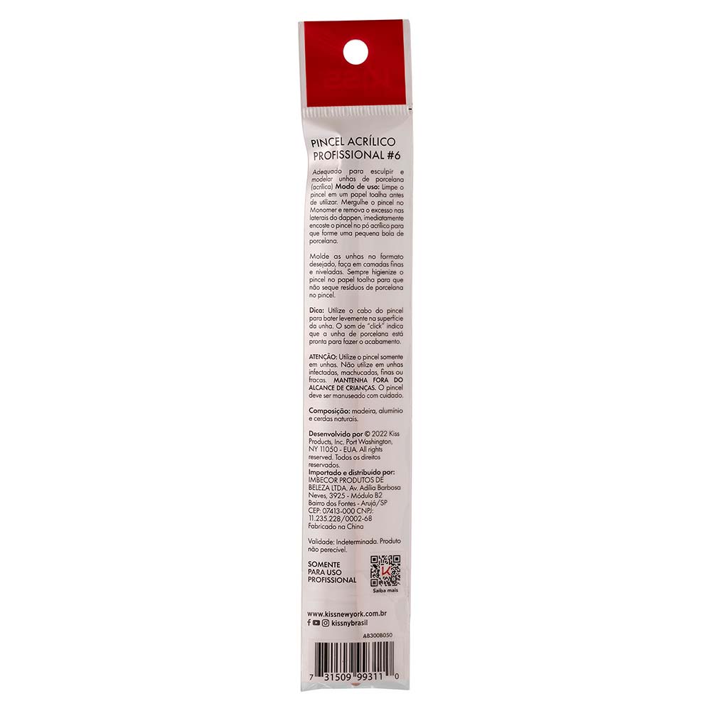 Pincel Acrílico Profissional para Alongamento de Unhas Kiss New York N.6