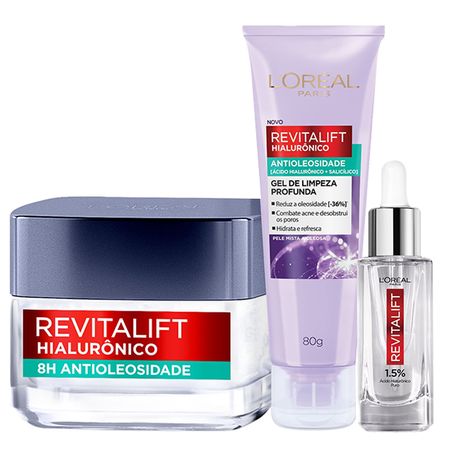 L’Oréal-Paris-Revitalift-Hialurônico-Kit---Gel-Oil-Control-80g-+-Gel-Creme-Hidratante-Oil-Control-50ml-+-Sérum-Preenchedor-Anti-Idade-30ml-Kit--1