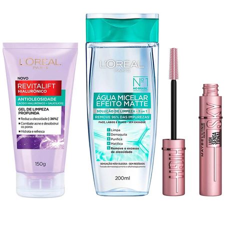 L’Oréal-Paris-+-Maybelline-Kit---Água-Micelar-Efeito-Matte-200ml-+-Gel-de-Limpeza-150g-+-Máscara-De-Cílios-Lash-Sensational-Sky-High-Kit--1