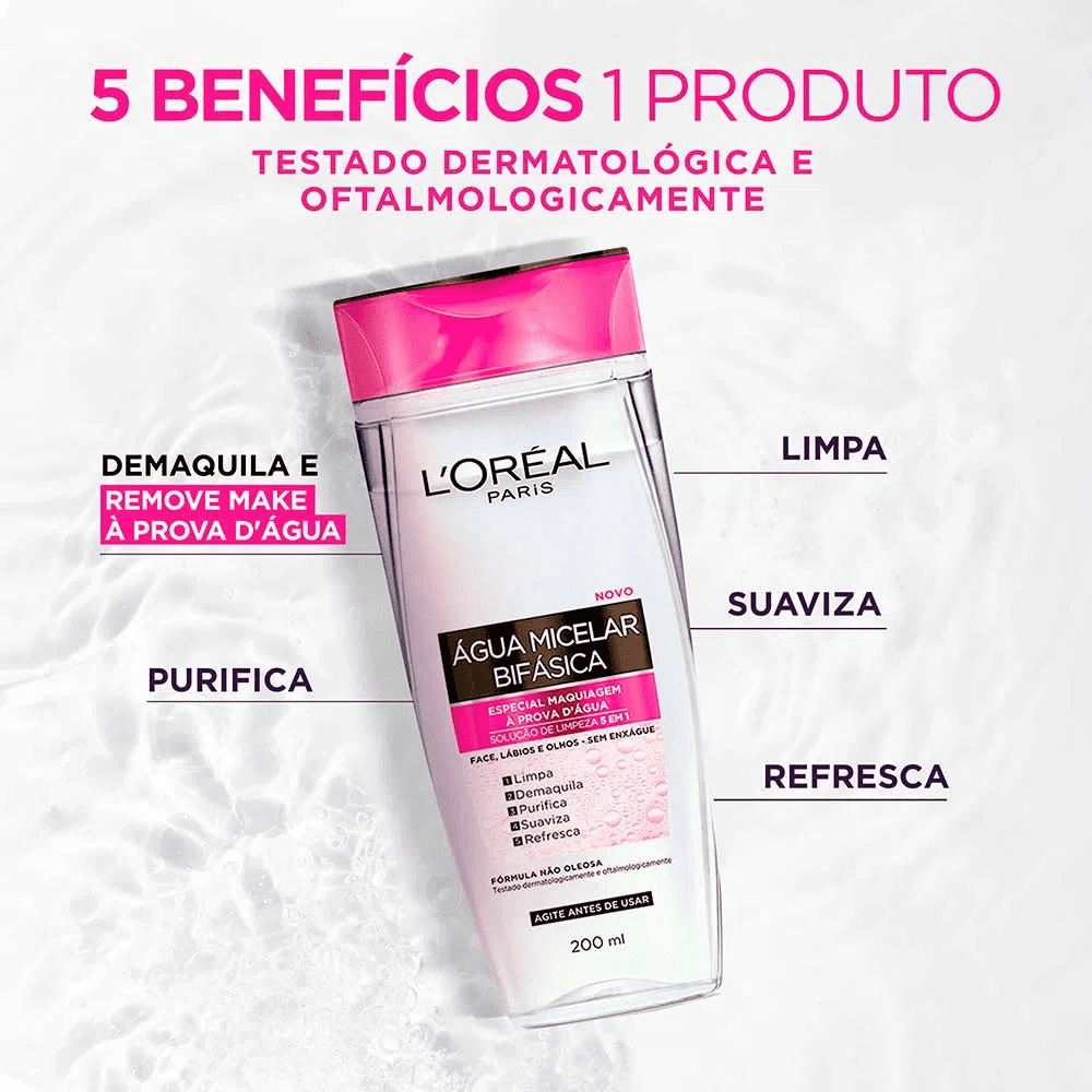L’Oréal Paris + Maybelline Kit - Água Micelar Bifásica 5 em 1 200ml + Primer Blur Mágico 27g + Máscara de Cílios Lash Sensational Sky High