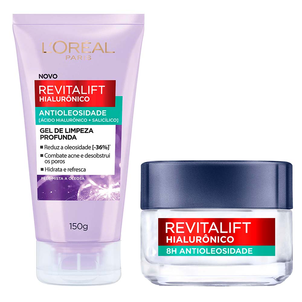 L’Oréal Paris Revitalift Hialurônico Kit – Gel de Limpeza Facial Profunda + Gel Creme Facial Antioleosidade